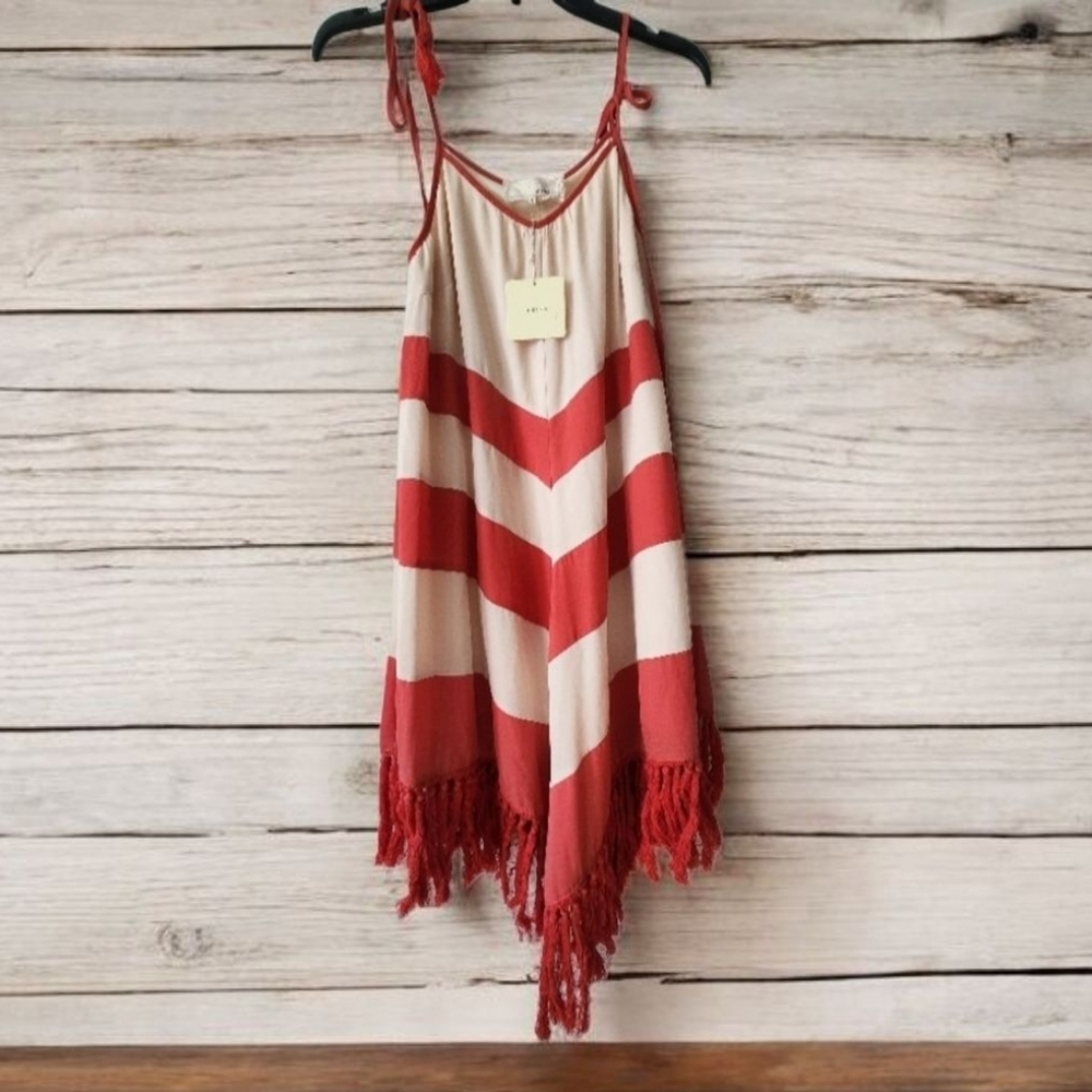 Anthropologie Boho A line Fringe Dress Colorblock Midi Sz Small A'REVE NWT